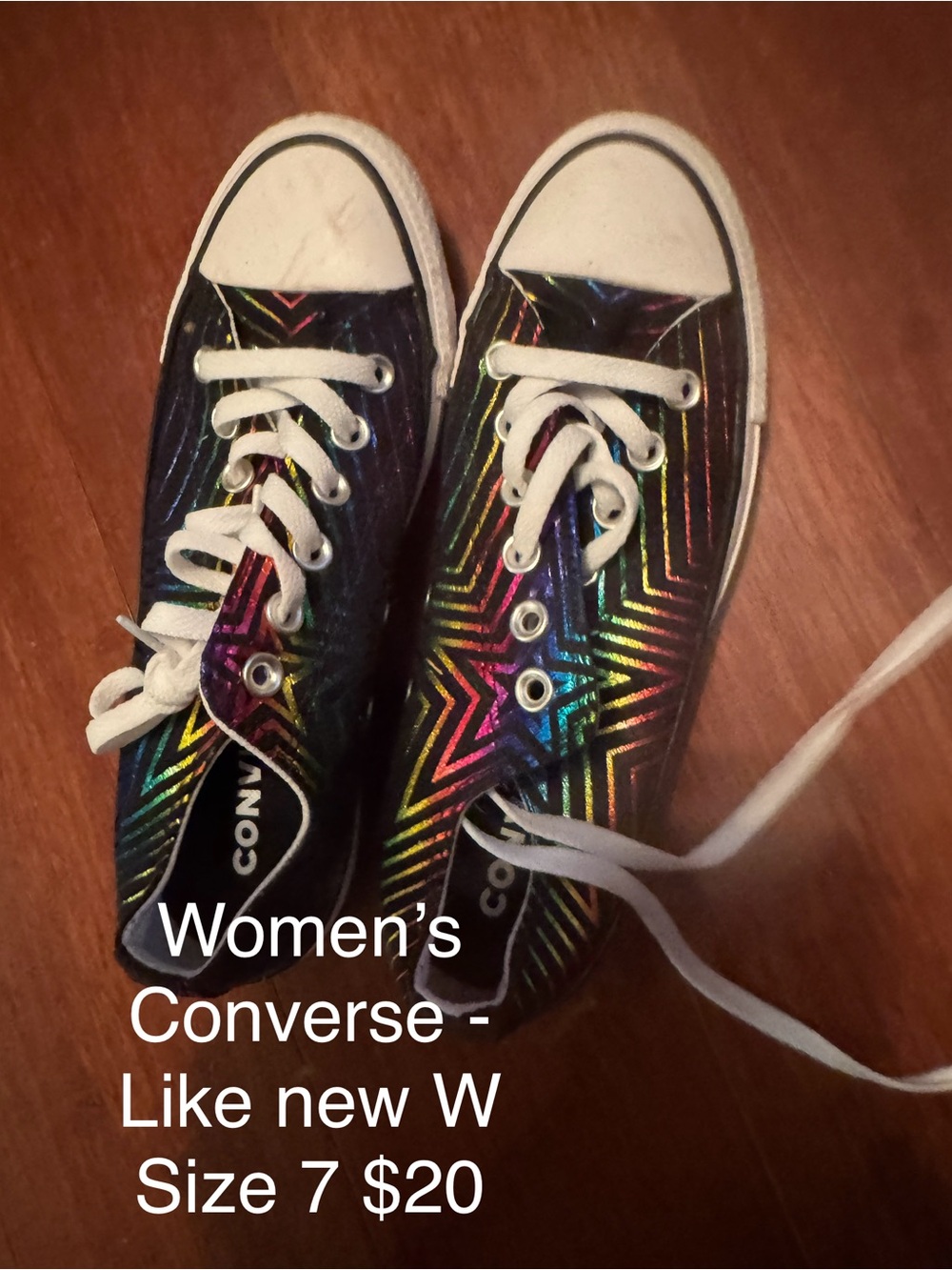 Converse Women's Low Top Sneakers in Black with Holographic Rainbow Accents